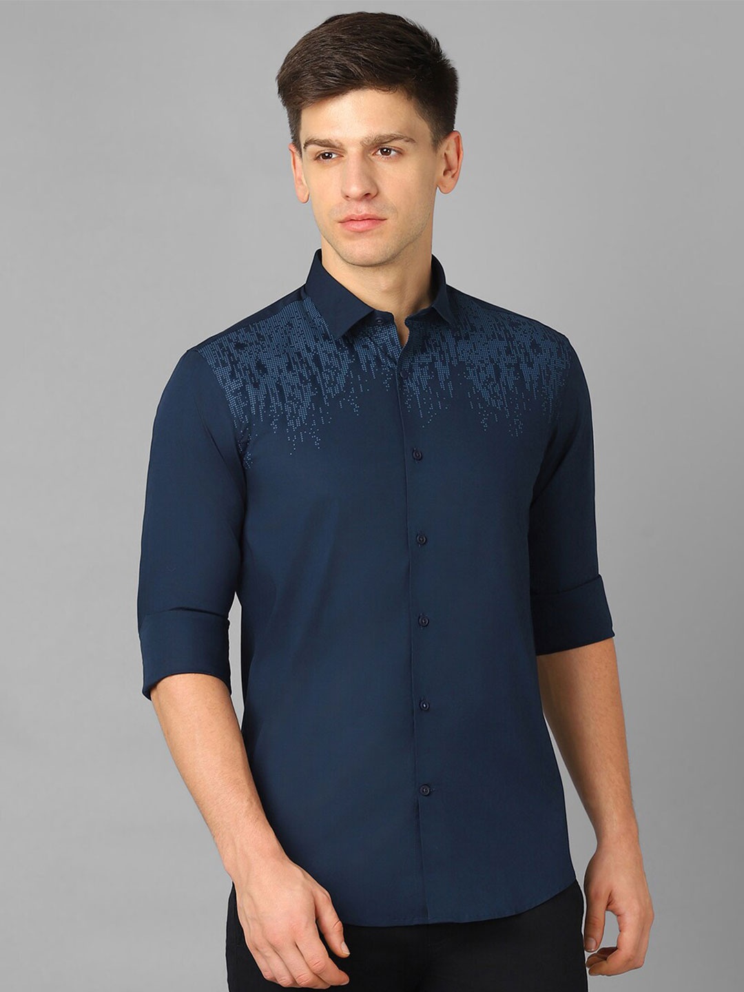 

Louis Philippe Sport Skinny Fit Geometric Printed Casual Shirt, Navy blue