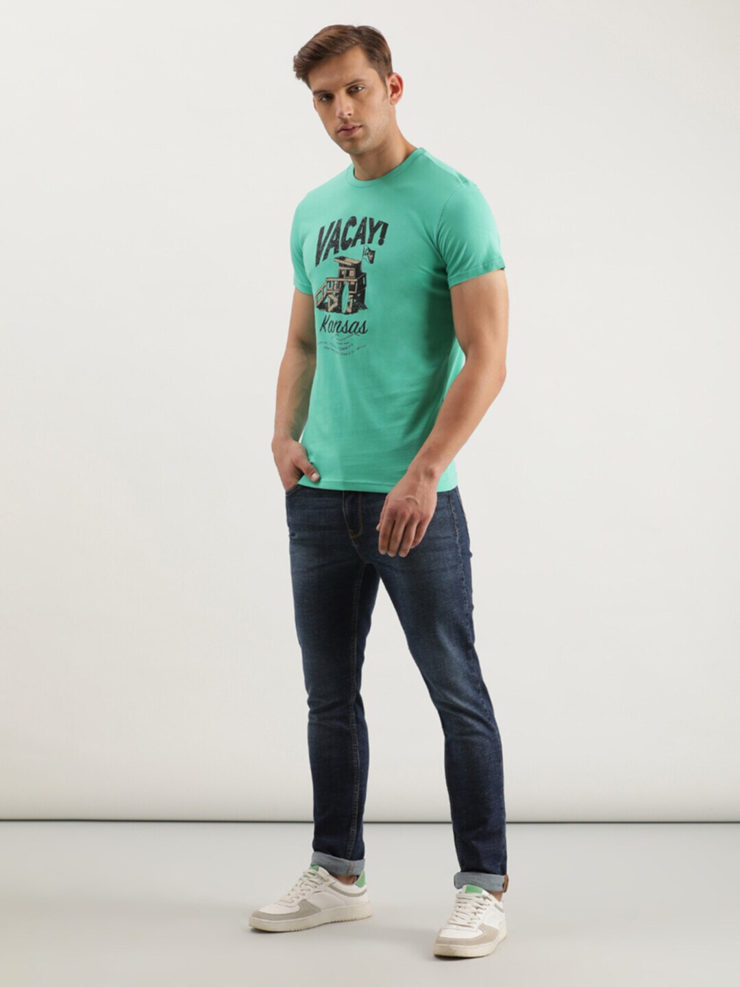 Lee Typography Printed Slim Fit Cotton T-shirt, Green