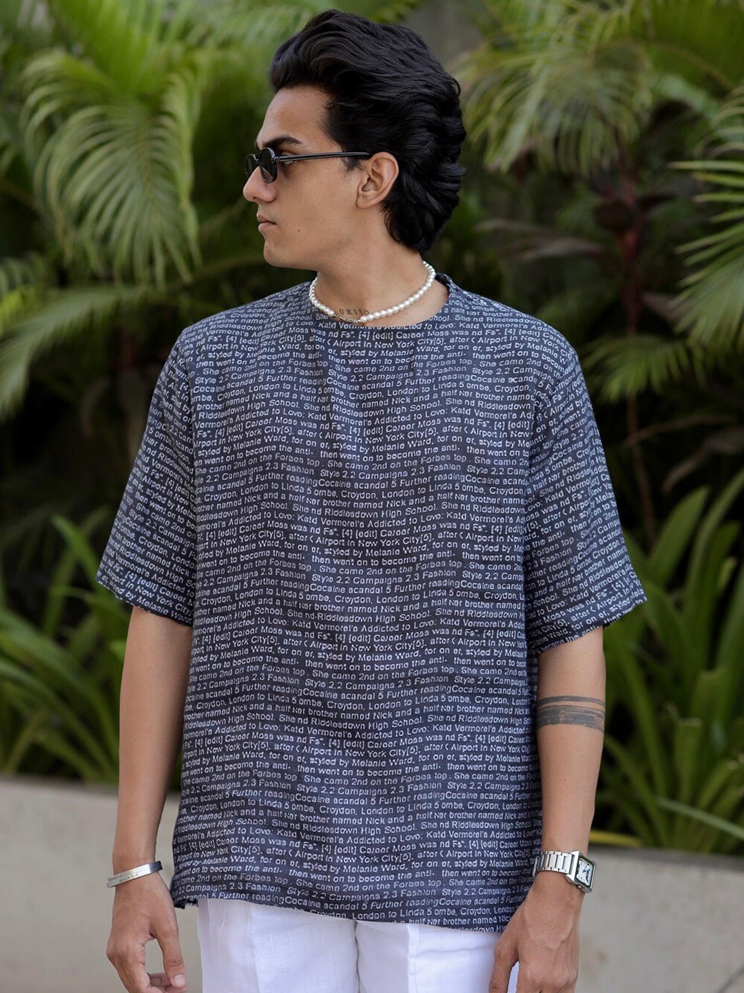 

ADDY'S for men Typography Printed Linen Straight Kurta, Black