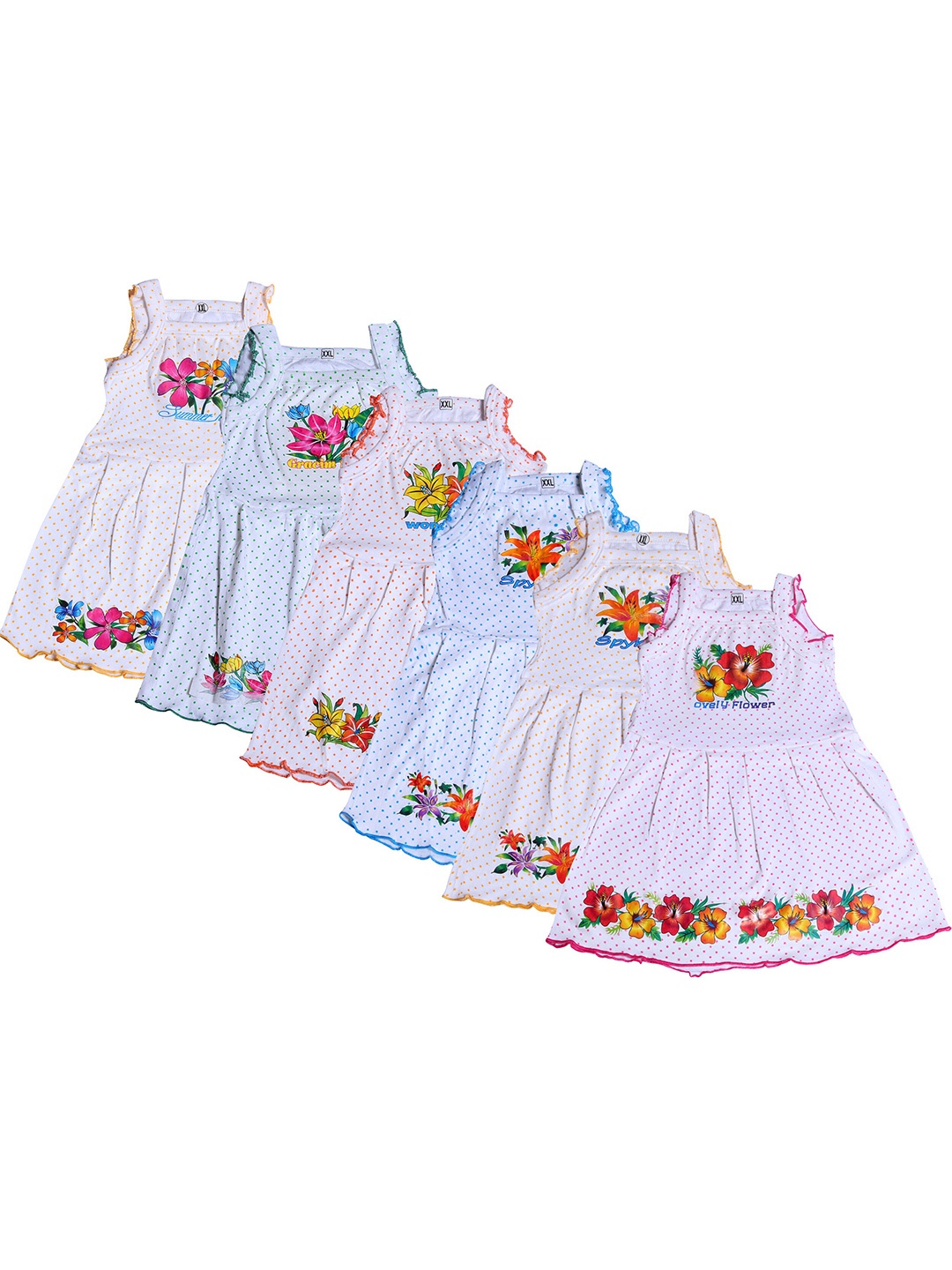 

KIFAYATI BAZAR Girls Pack Of 6 Floral Printed A-Line Dress, White