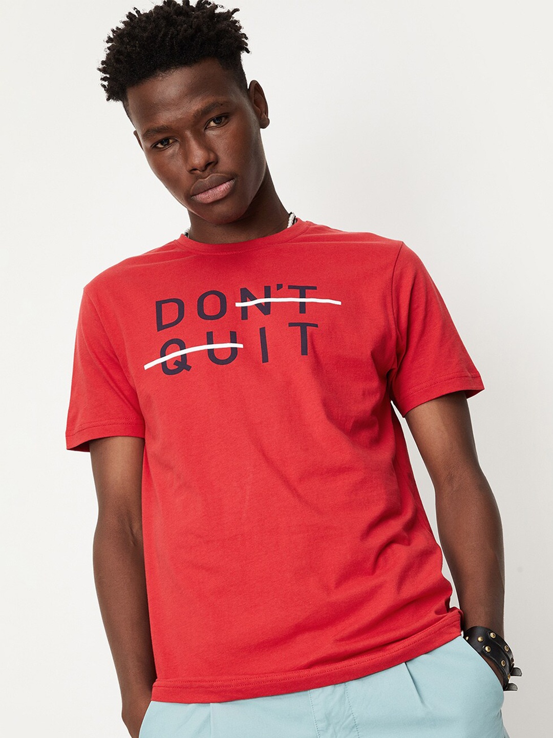 max Typography Printed Pure Cotton T-shirt, Red