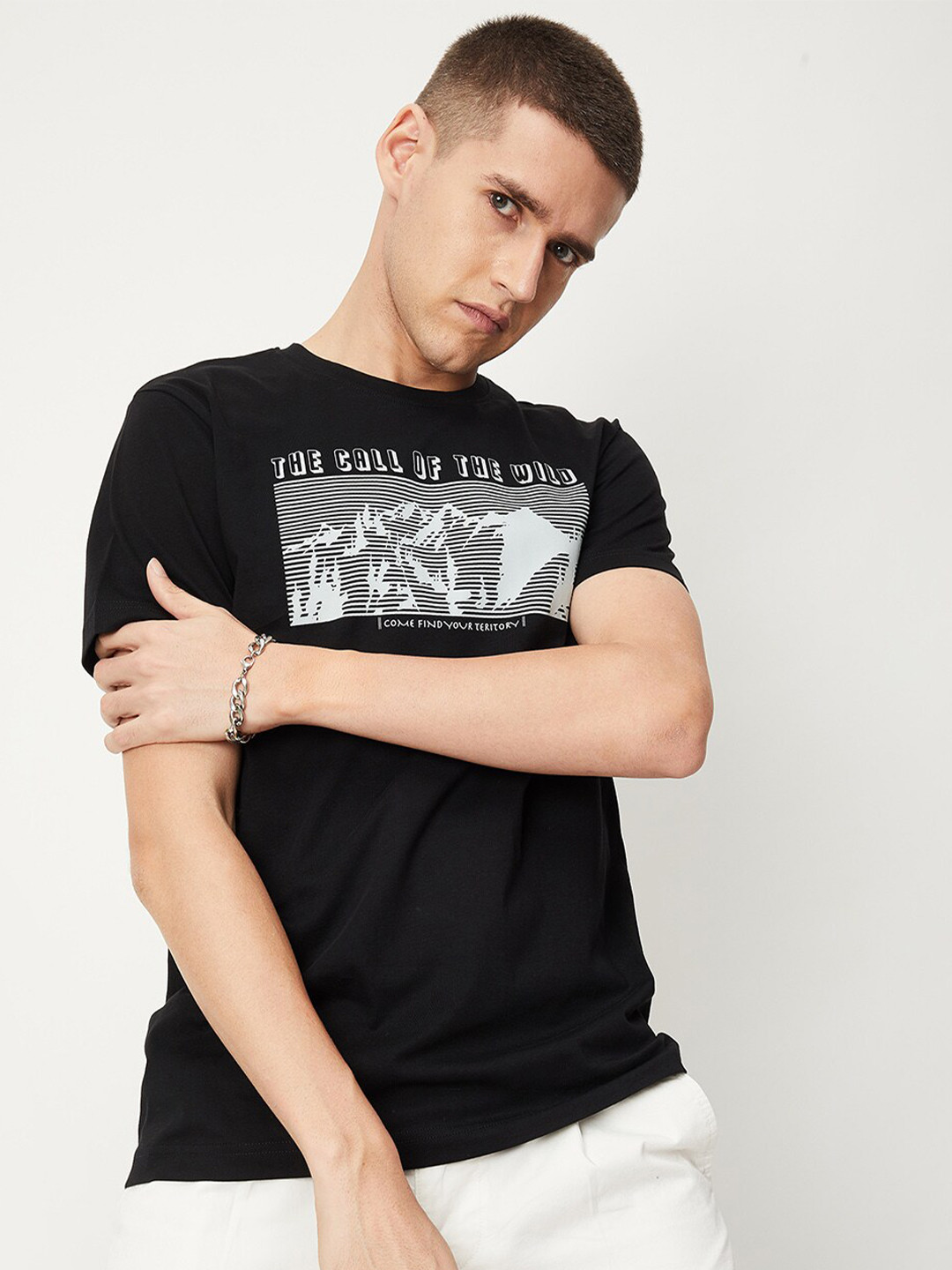 

max Graphic Printed Pure Cotton T-shirt, Black