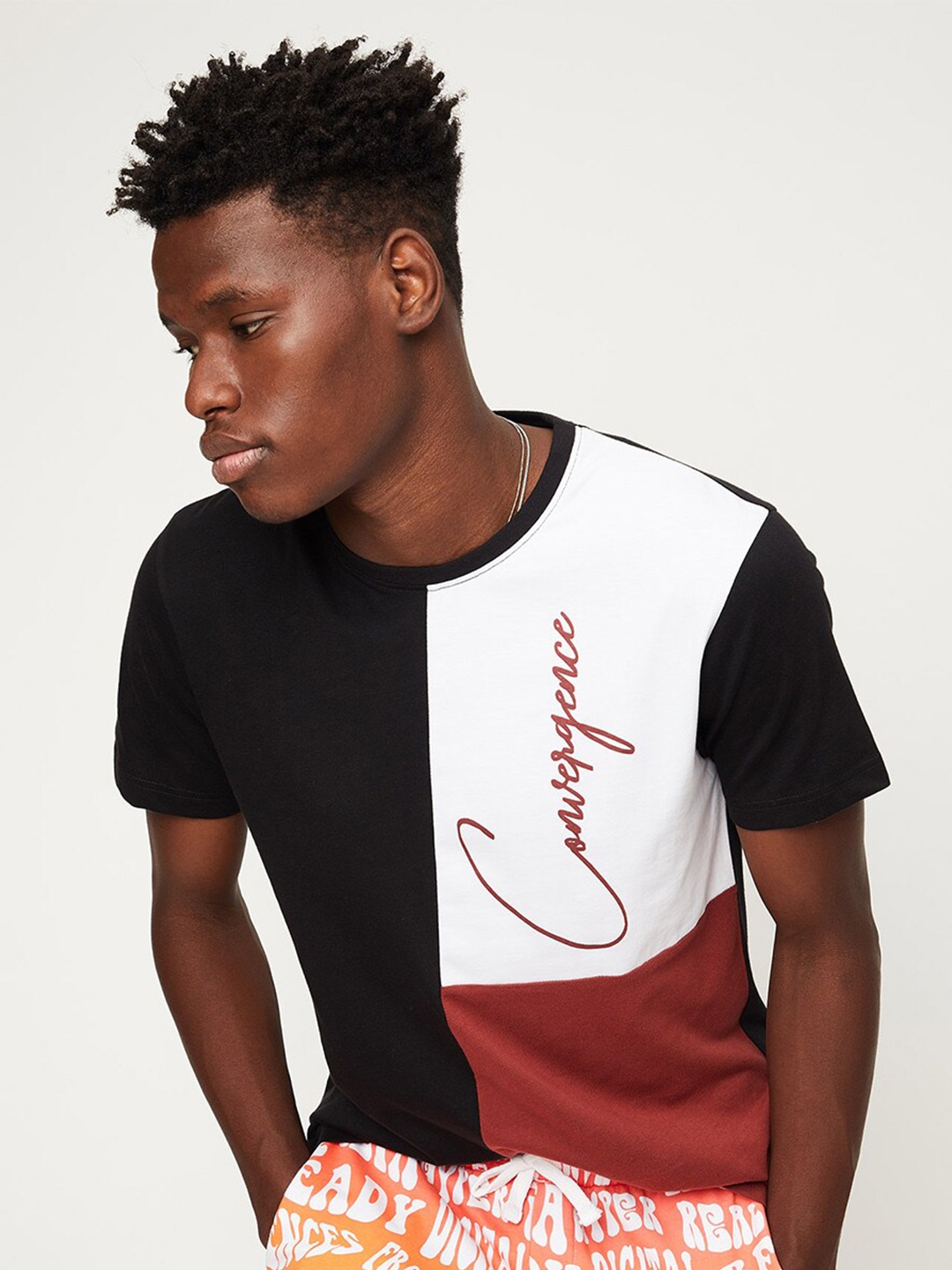 

max Colourblocked Polo Collar Pure Cotton T-shirt, Black