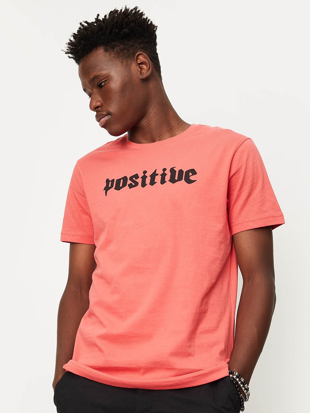

max Typography Printed Pure Cotton T-shirt, Pink