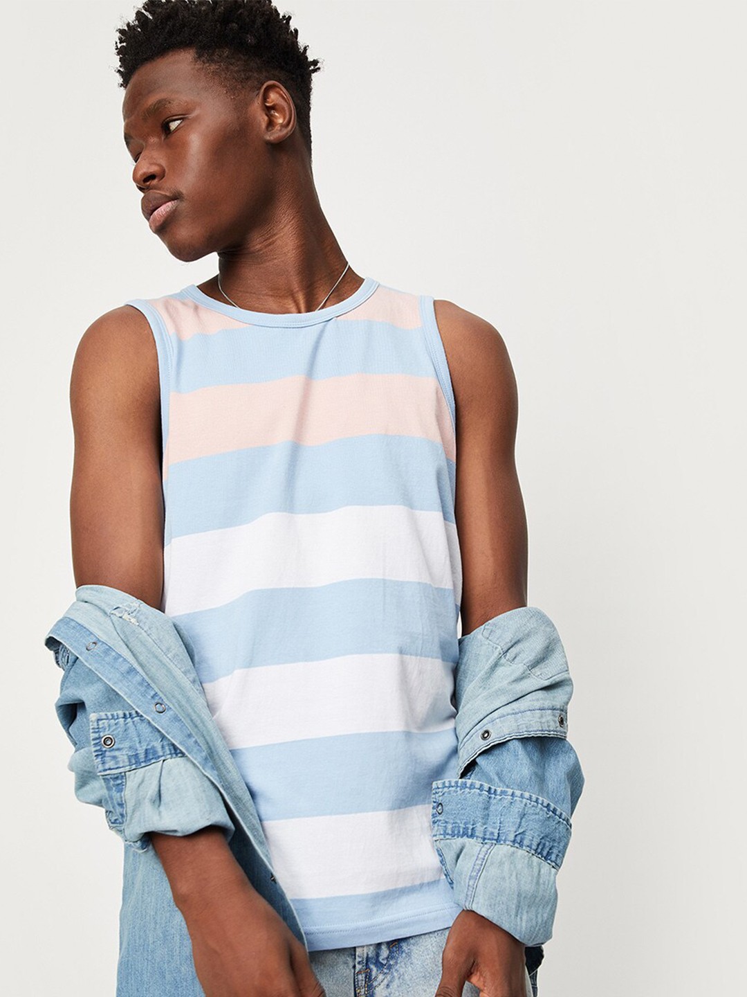 

max Striped Pure Cotton T-shirt, Blue