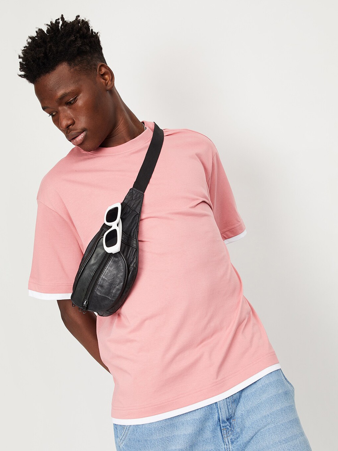 

max Round Neck Pure Cotton T-shirt, Pink