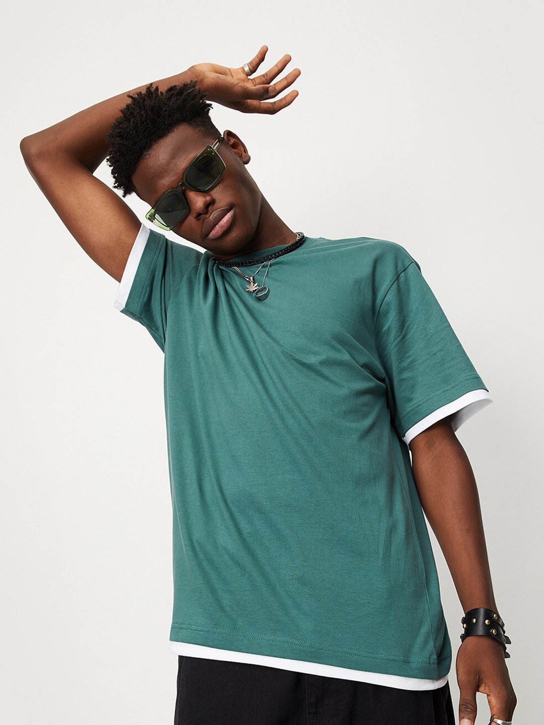 

max Round Neck Pure Cotton T-shirt, Green