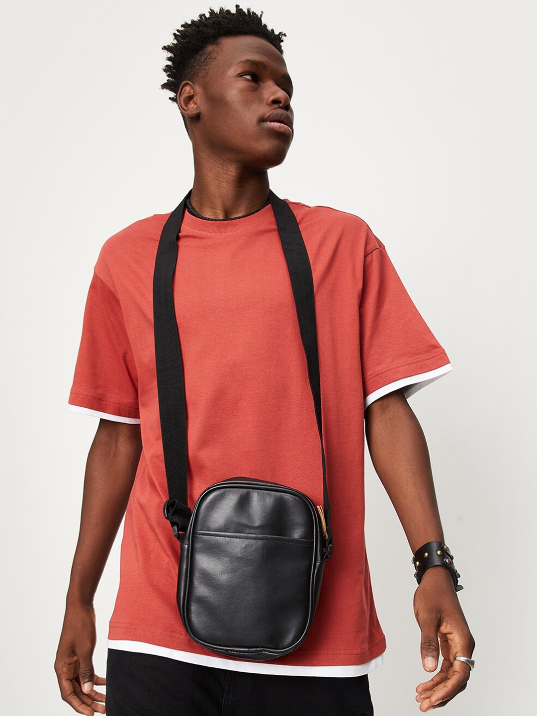 

max Round Neck Drop-Shoulder Sleeve Pure Cotton T-shirt, Red