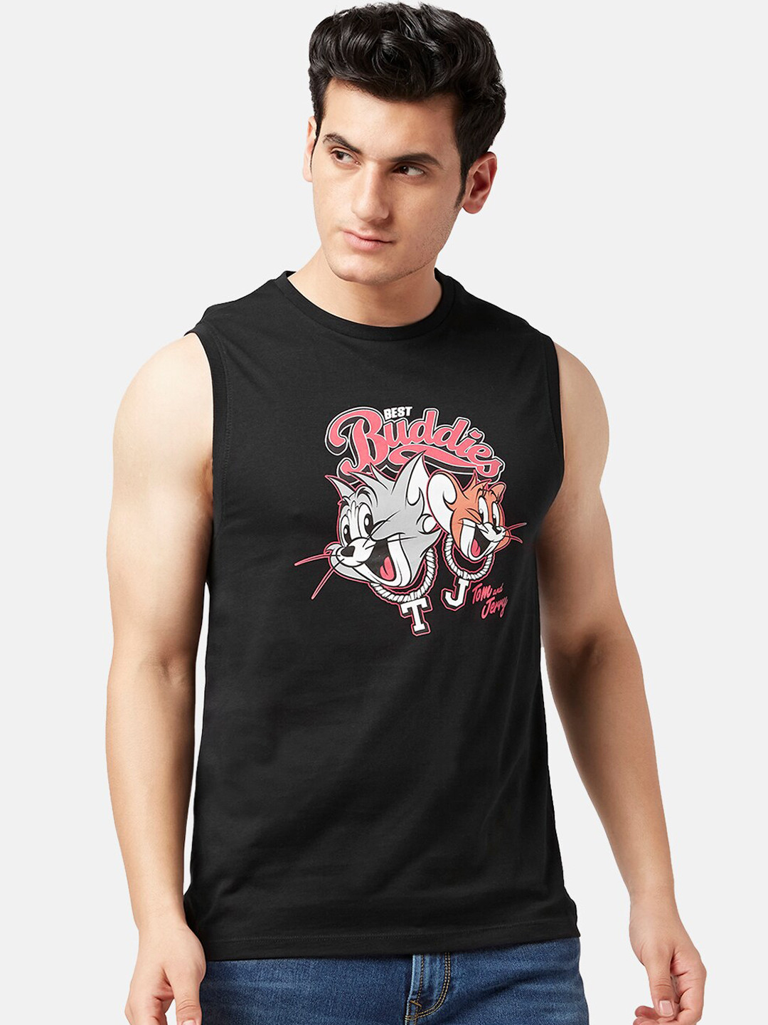 

SF JEANS by Pantaloons Tom & Jerry Printed Cotton Innerwear Tank Vest, Black