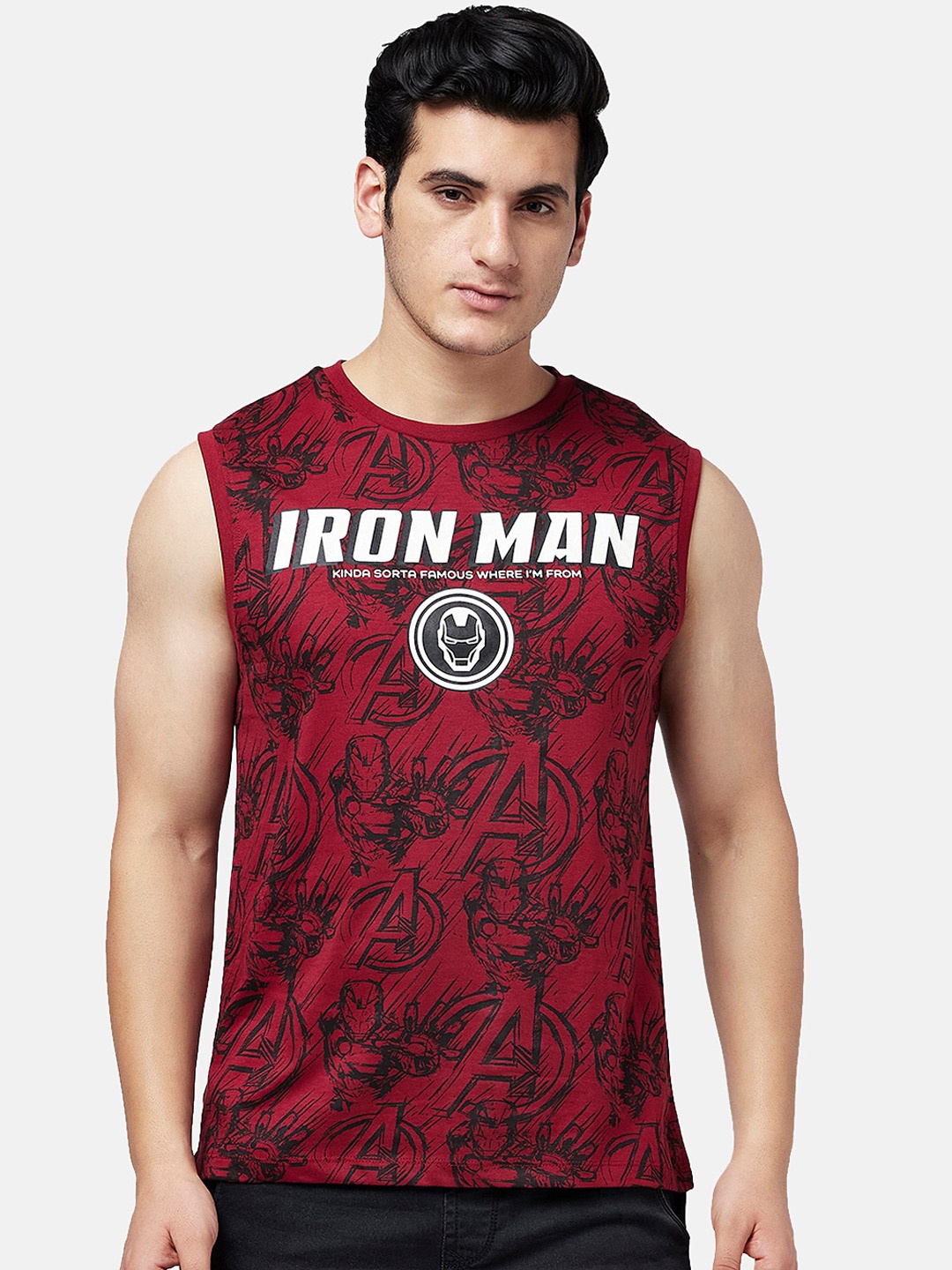 

SF JEANS by Pantaloons Iron Man Printed Cotton Innerwear Vest, Maroon
