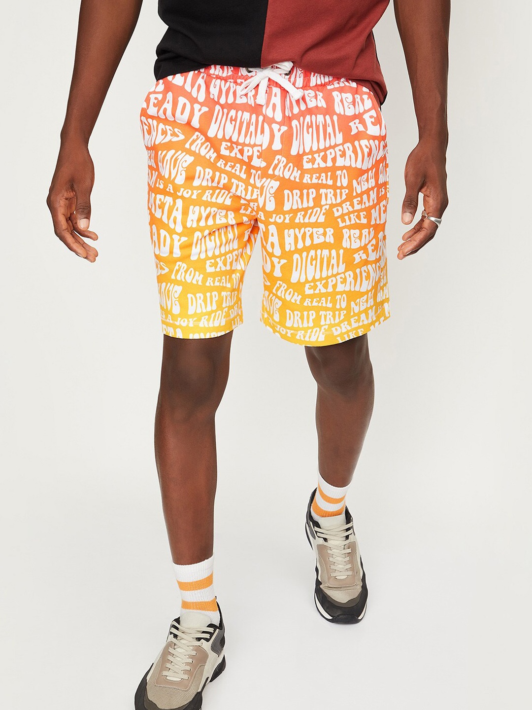 

max Men Typography Printed Pure Cotton Shorts, Pink
