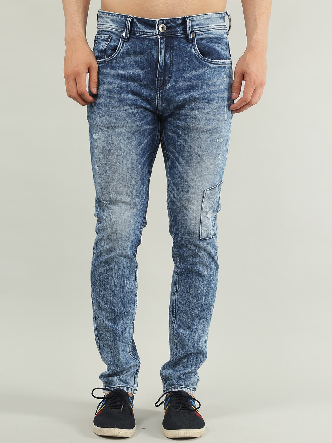 

TIM PARIS Men Skinny Fit Low Distress Heavy Fade Cotton Jeans, Blue