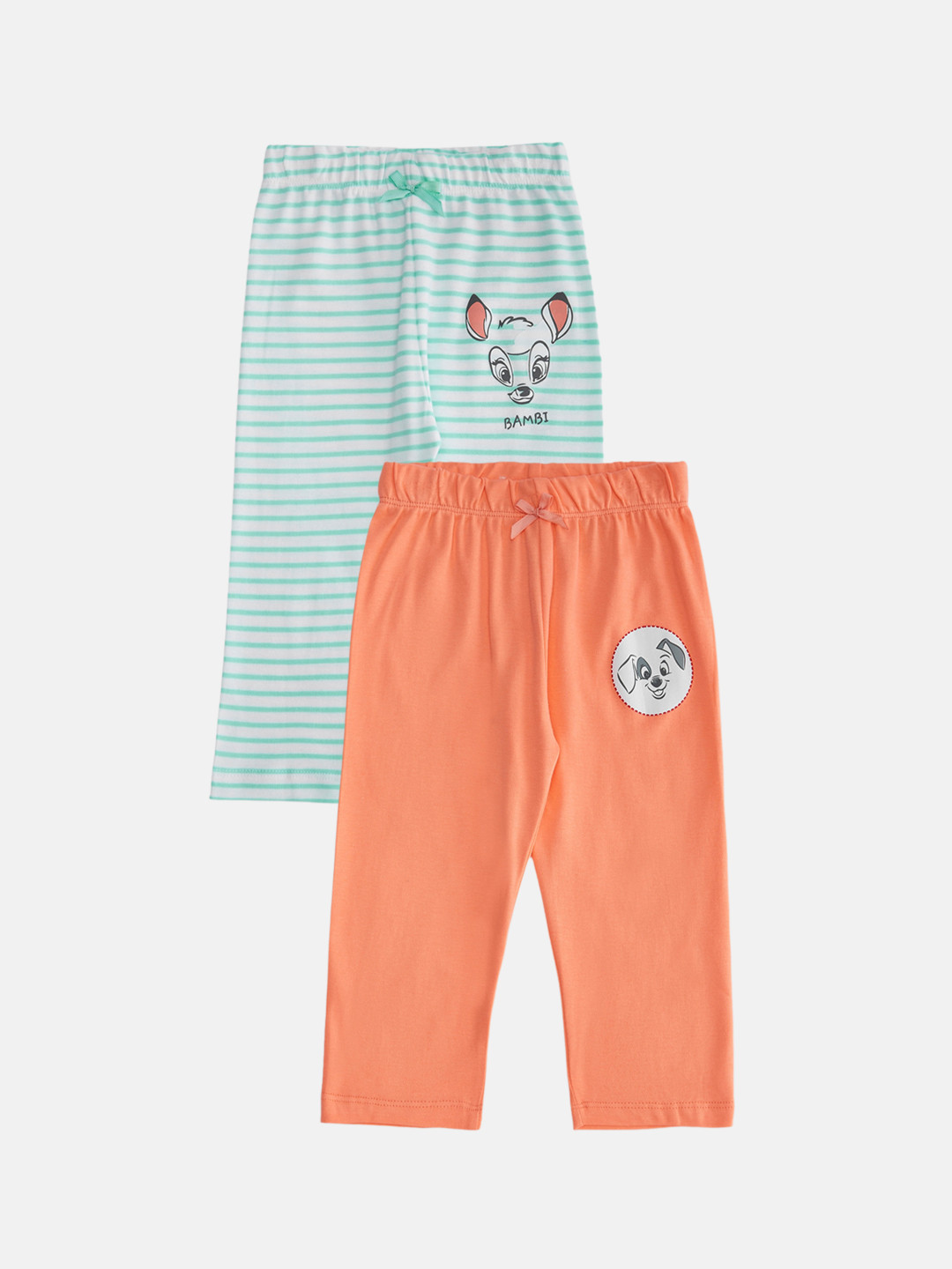 

Pantaloons Baby Infant Girls Pack of 2 Bambi Printed Pure Cotton Lounge Pants, Peach