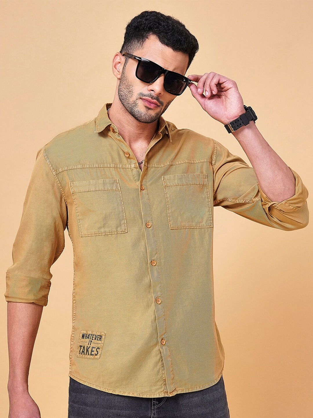 

SF JEANS by Pantaloons Slim Fit Opaque Cotton Casual Shirt, Khaki