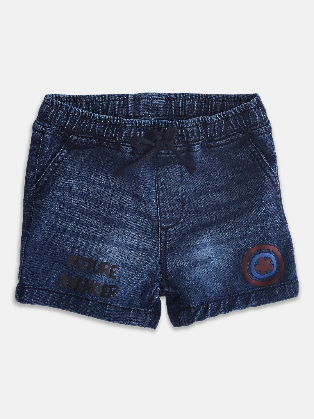 

Pantaloons Baby Boys Mid-Rise Captain America Graphic Printed Denim Shorts, Blue