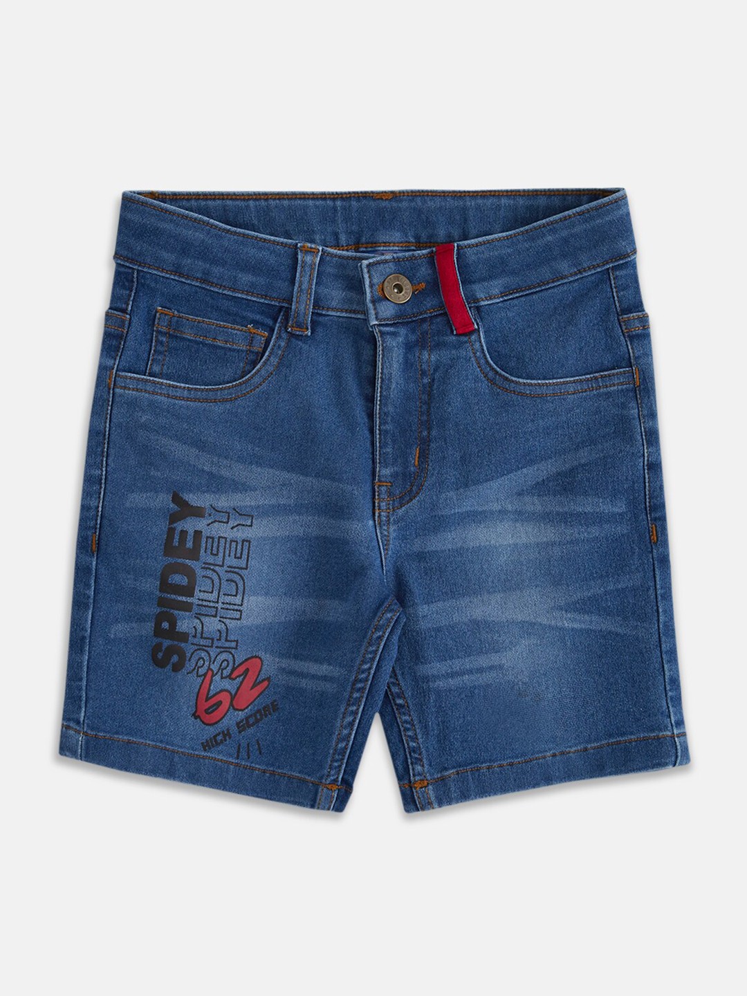 Pantaloons Junior Boys Typography Printed Mid-Rise Denim Shorts, Blue