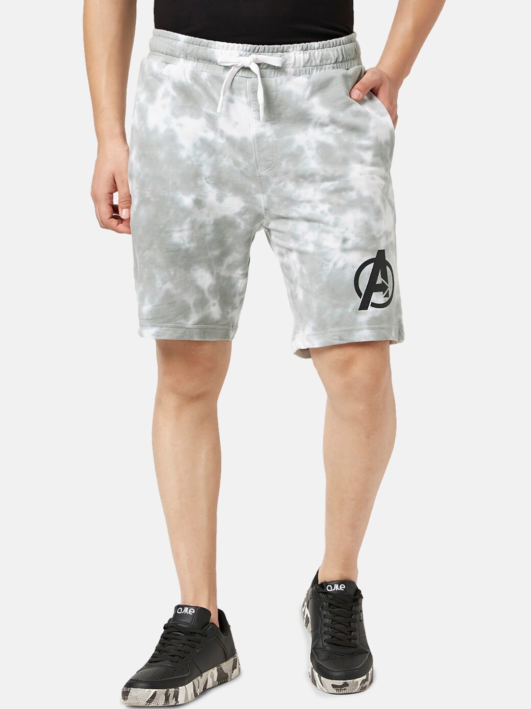 

SF JEANS by Pantaloons Men Tie & Dyed Avengers Printed Sports Shorts, Grey