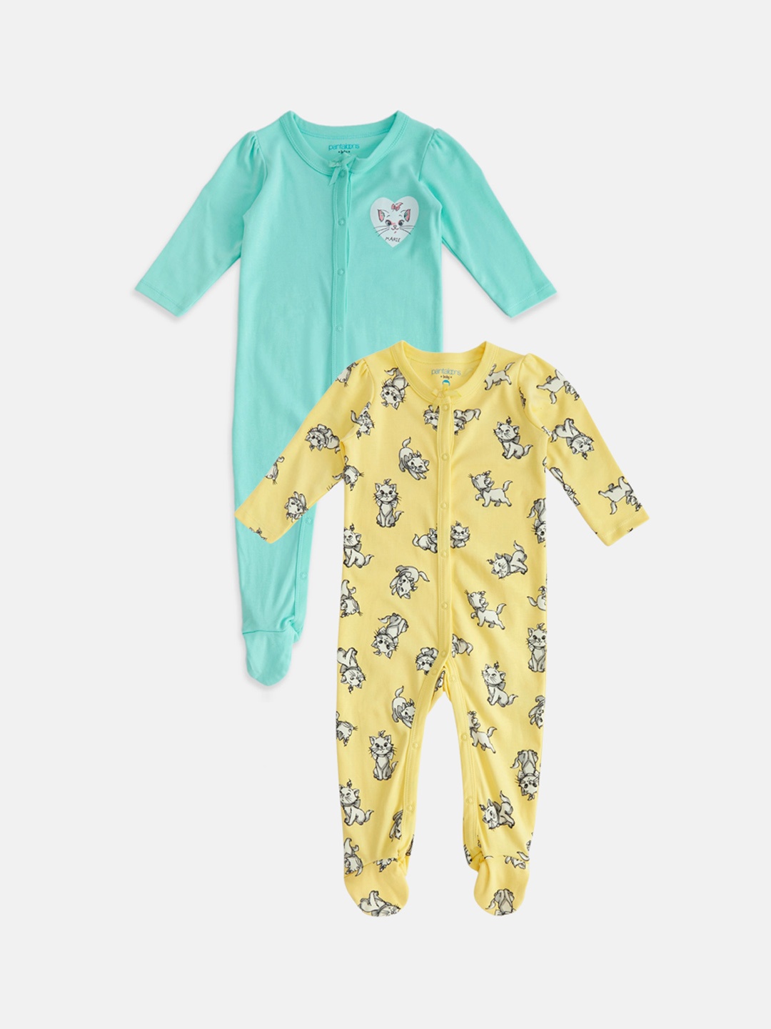 

Pantaloons Baby Infant Girls Pack Of 2 Printed Cotton Sleepsuits, Yellow