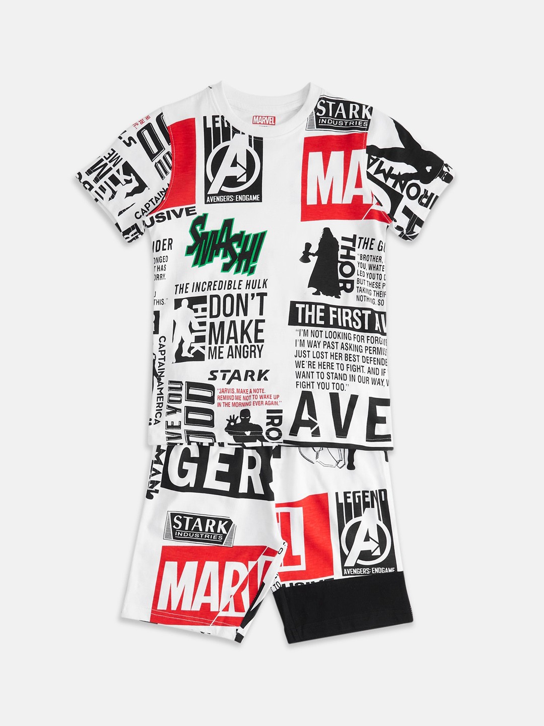 

Pantaloons Junior Boys Printed Pure Cotton T-shirt with Shorts, White