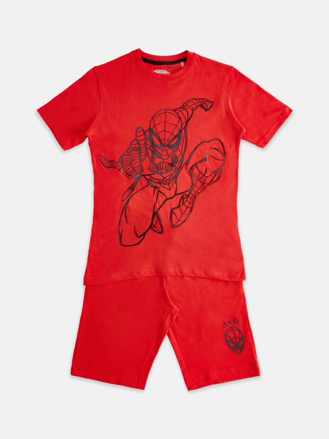 

Pantaloons Junior Boys Spider-Man Printed Pure Cotton T-shirt With Shorts, Red