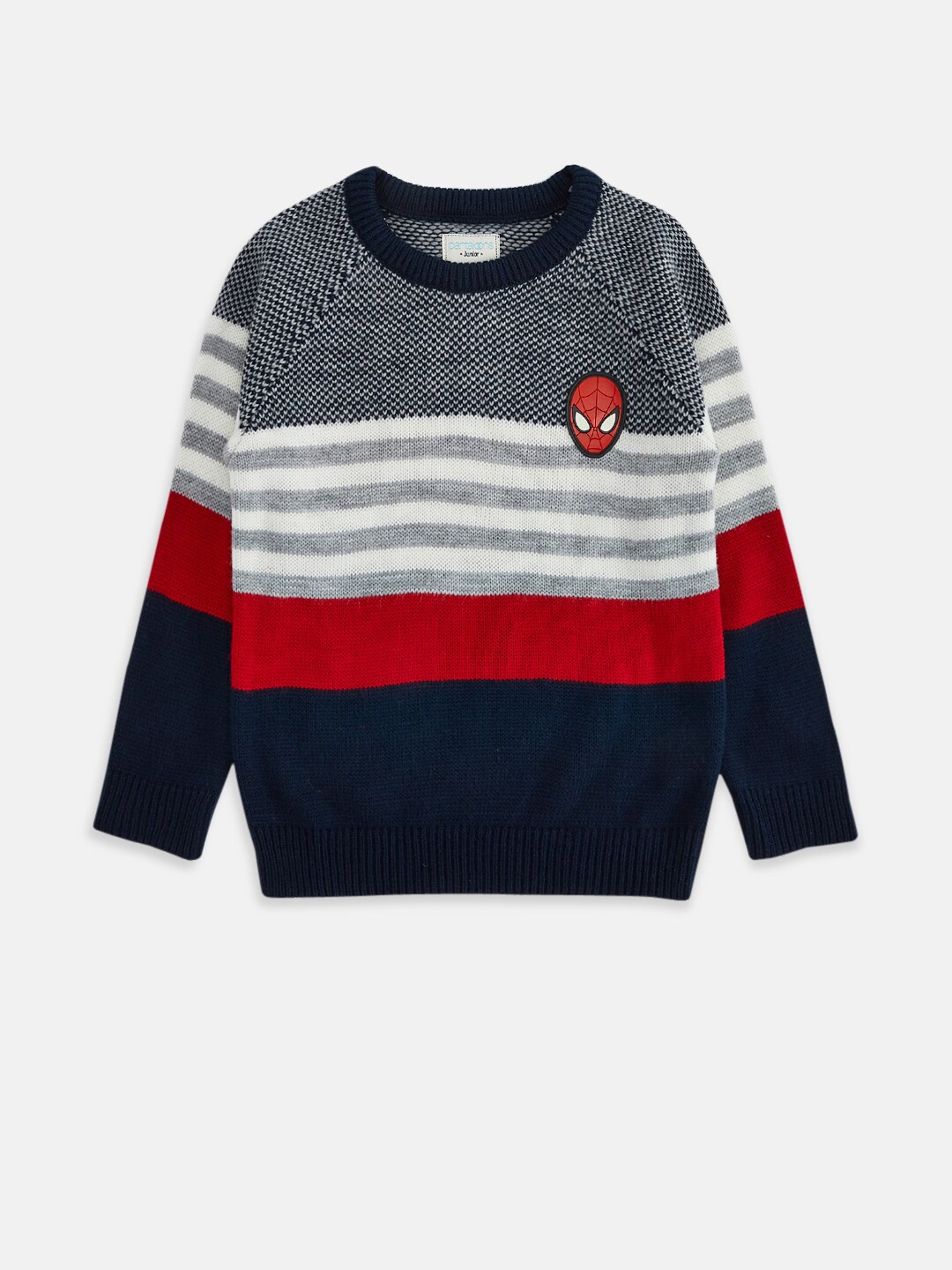 

Pantaloons Junior Boys Spider Man Striped Acrylic Pullover, Grey melange