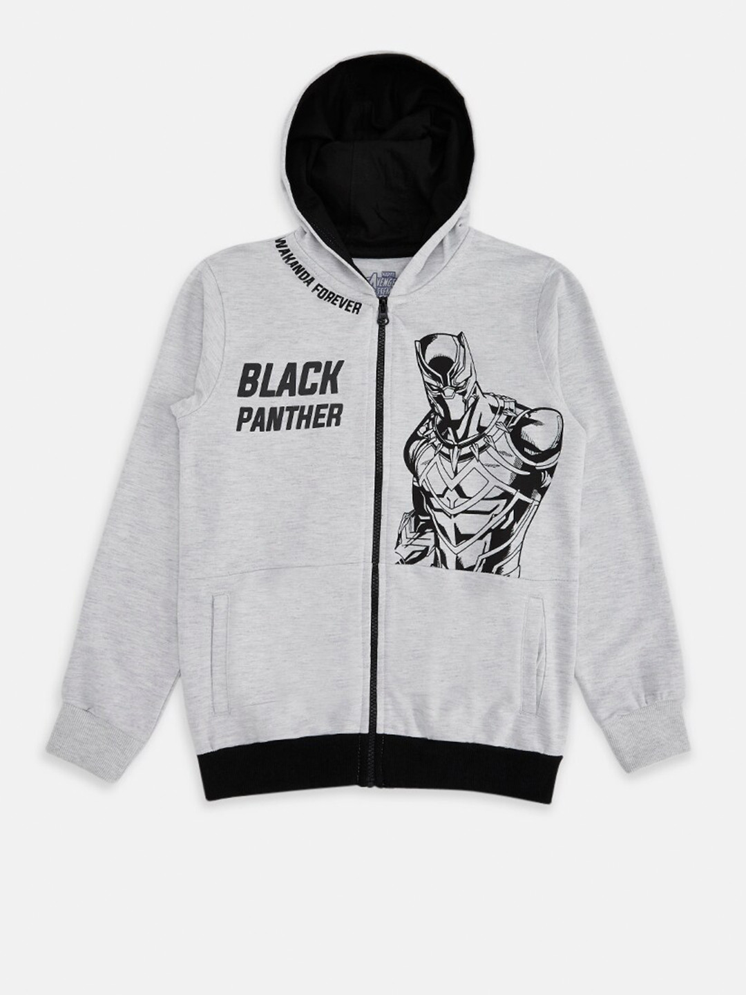 

Pantaloons Junior Boys Graphic Printed Hooded Cotton Sweatshirt, Grey melange