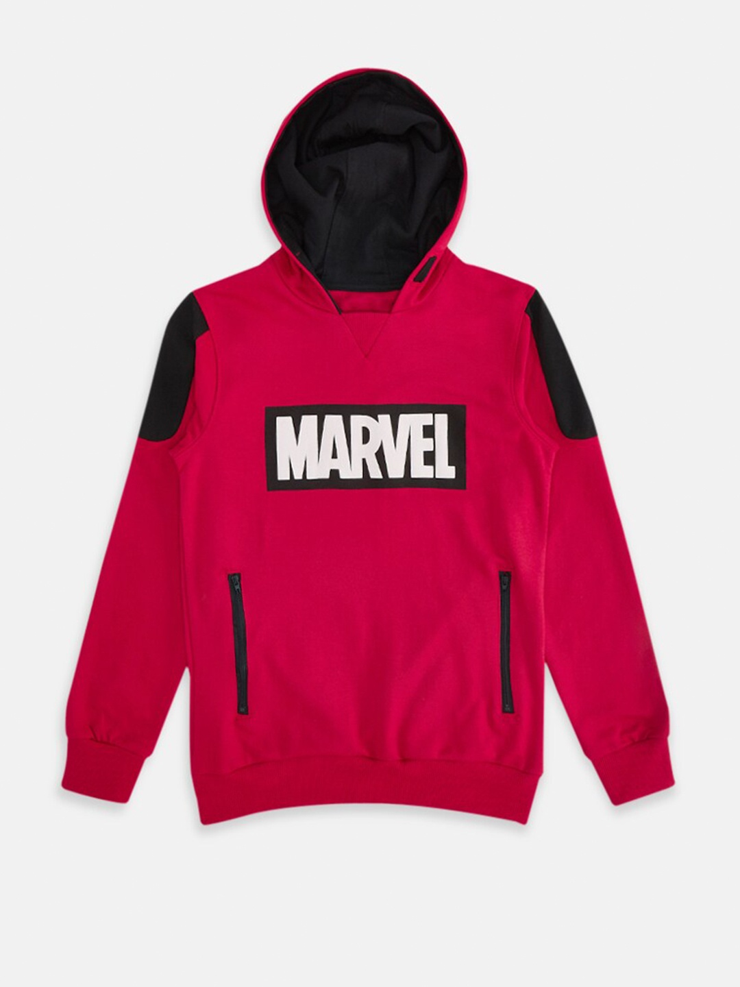 

Pantaloons Junior Boys Marvel Printed Hooded Cotton Sweatshirt, Red