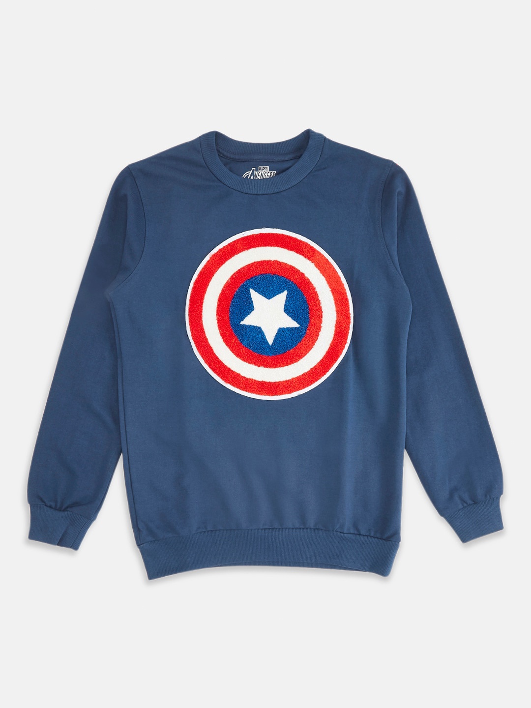 

Pantaloons Junior Boys Captain America Shield Printed Sweatshirt, Navy blue