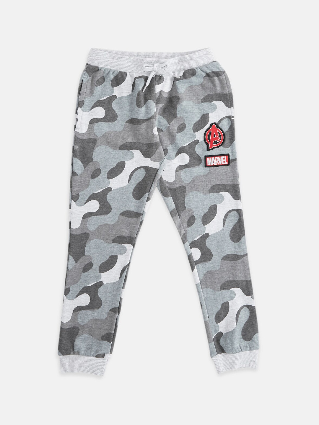 

Pantaloons Boys Camouflage & Marvel Printed Cotton Joggers, Grey melange