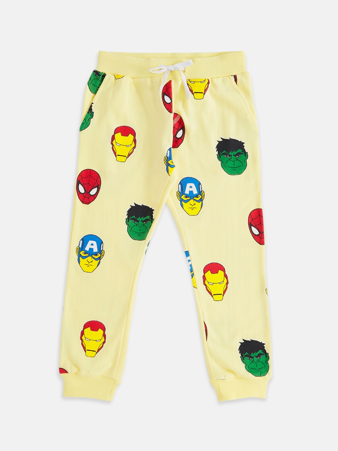 

Pantaloons Junior Boys Avenger Graphic Printed Cotton Joggers, Yellow
