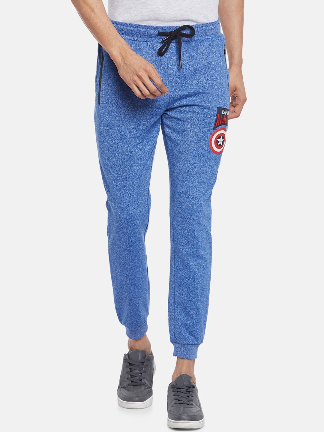 

SF JEANS Pantaloons Men Mid-Rise Slim Fit Captain America Printed Cotton Joggers, Blue