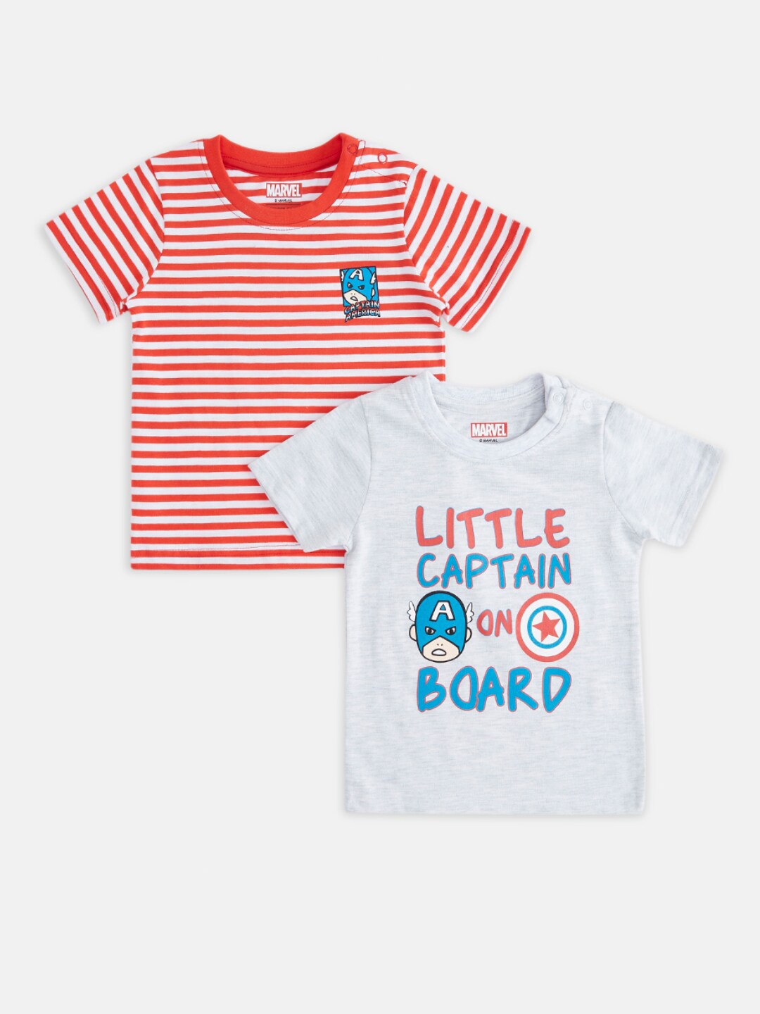 

Pantaloons Baby Boys Pack Of 2 Typography Captain America Printed Cotton T-Shirt, Red