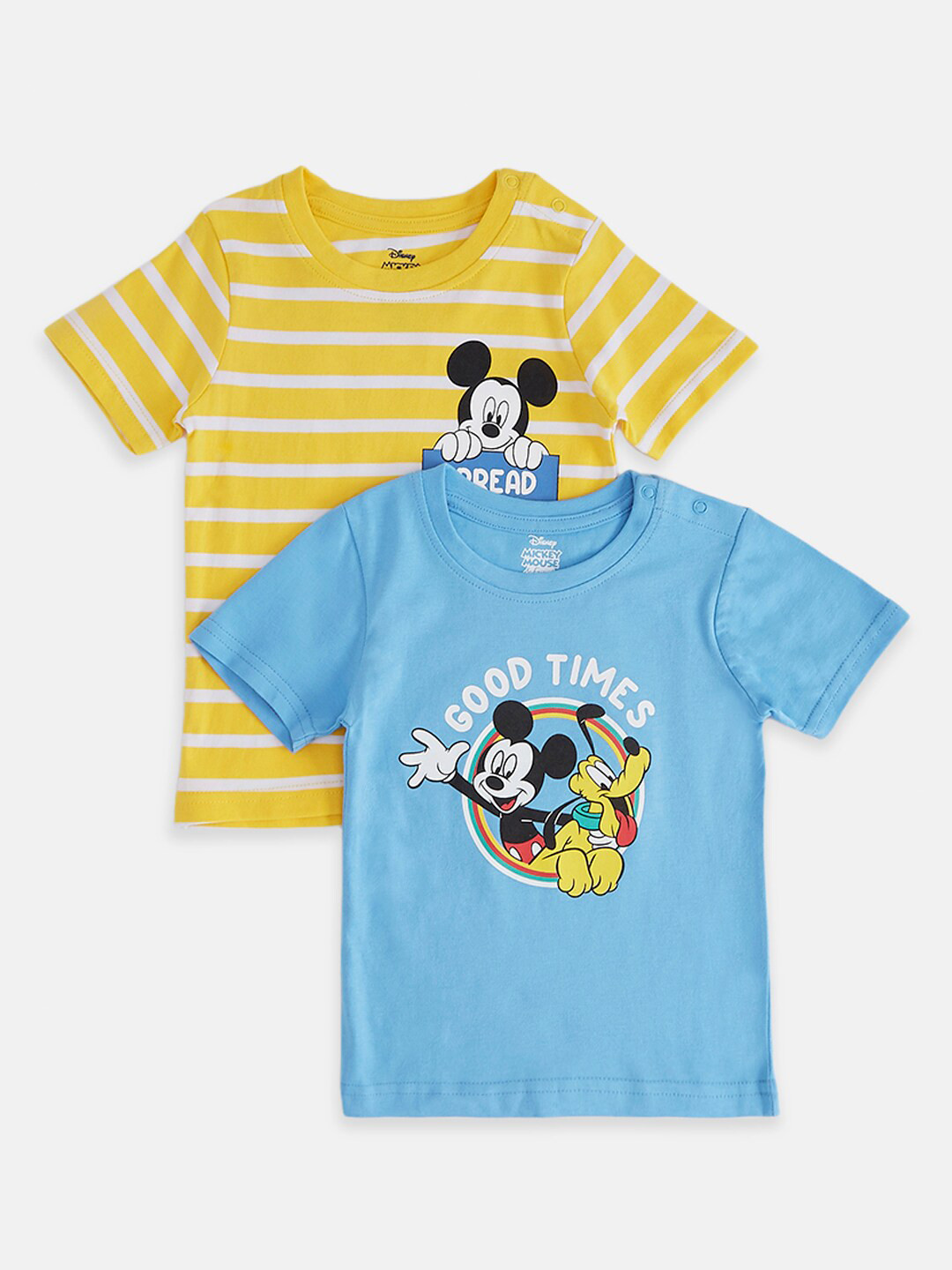 

Pantaloons Baby Boys Pack Of 2 Graphic Mickey & Goofy Printed Cotton T-Shirt, Blue