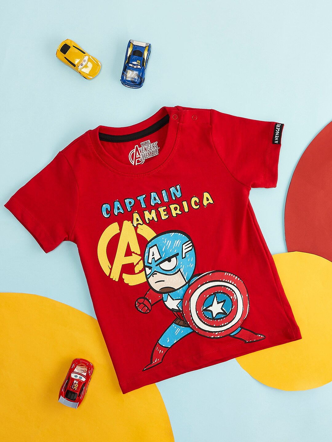 

Pantaloons Baby Boys Graphic Captain America Printed Cotton T-Shirt, Red