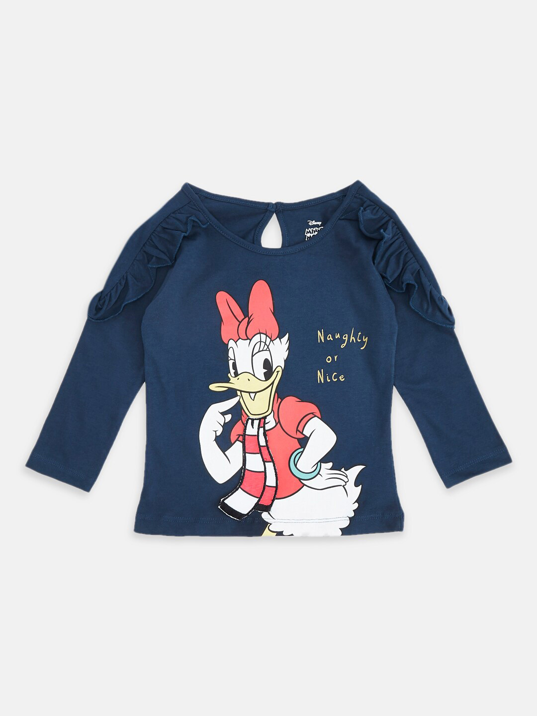 

Pantaloons Baby Girls Graphic Daisy Duck Printed Cotton T-Shirt, Navy blue