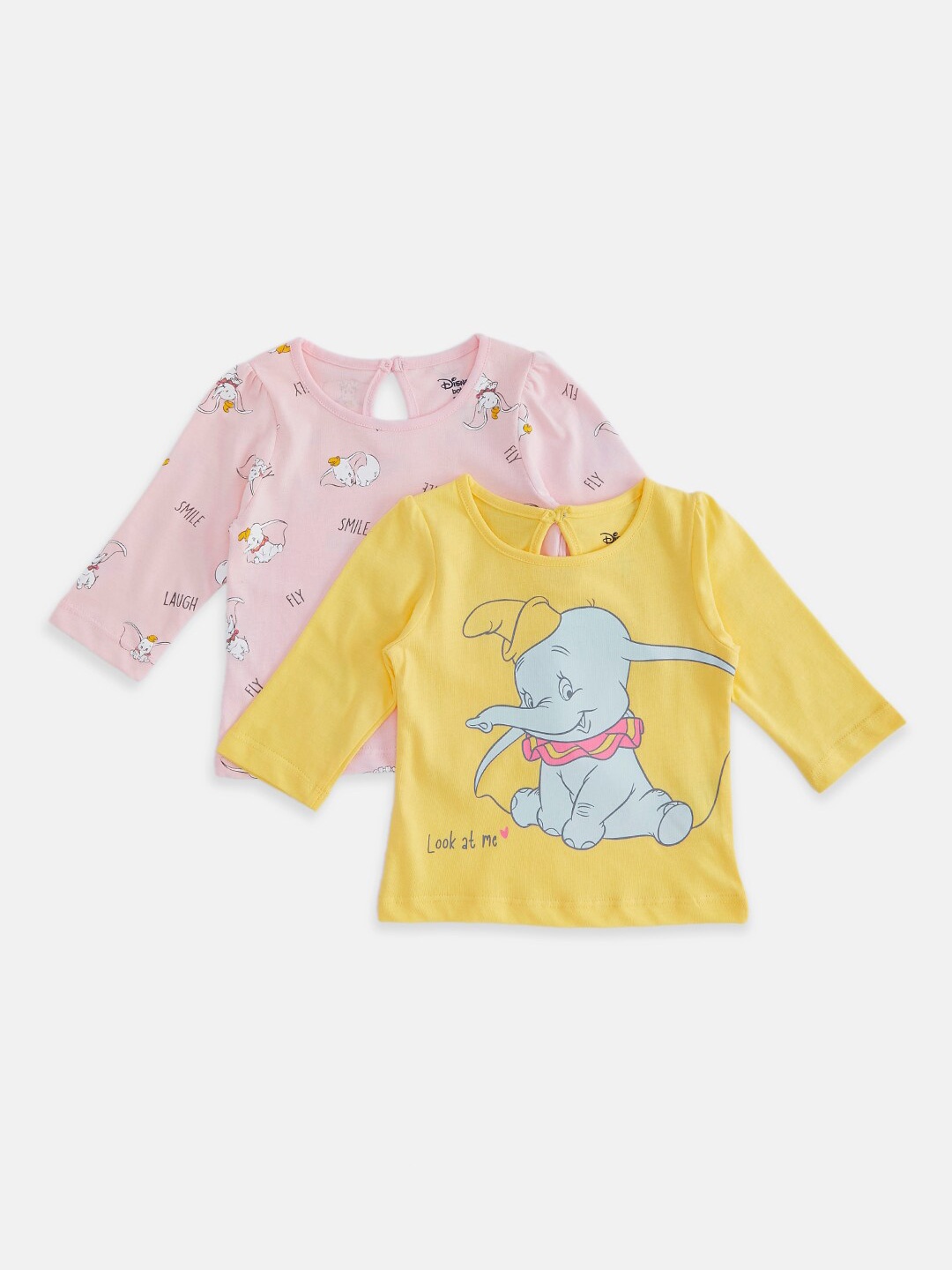 

Pantaloons Baby Girls Pack Of 2 Dumbo Printed Cotton T-shirt, Yellow