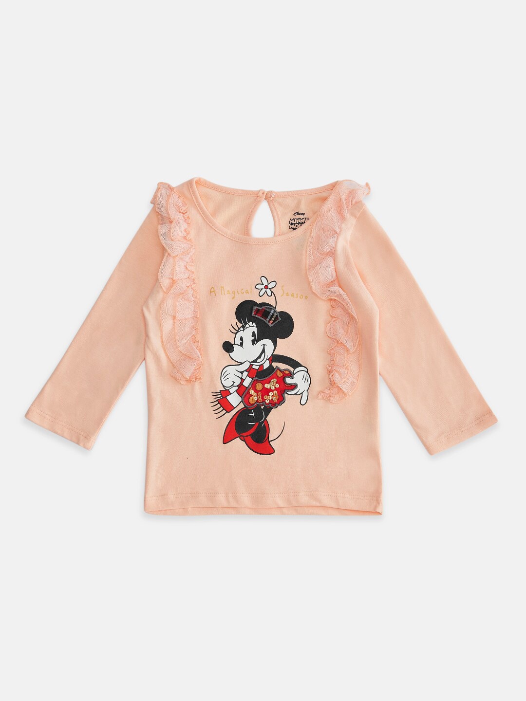 

Pantaloons Baby Girls Graphic Minnie Mouse Printed Cotton T-Shirt, Peach