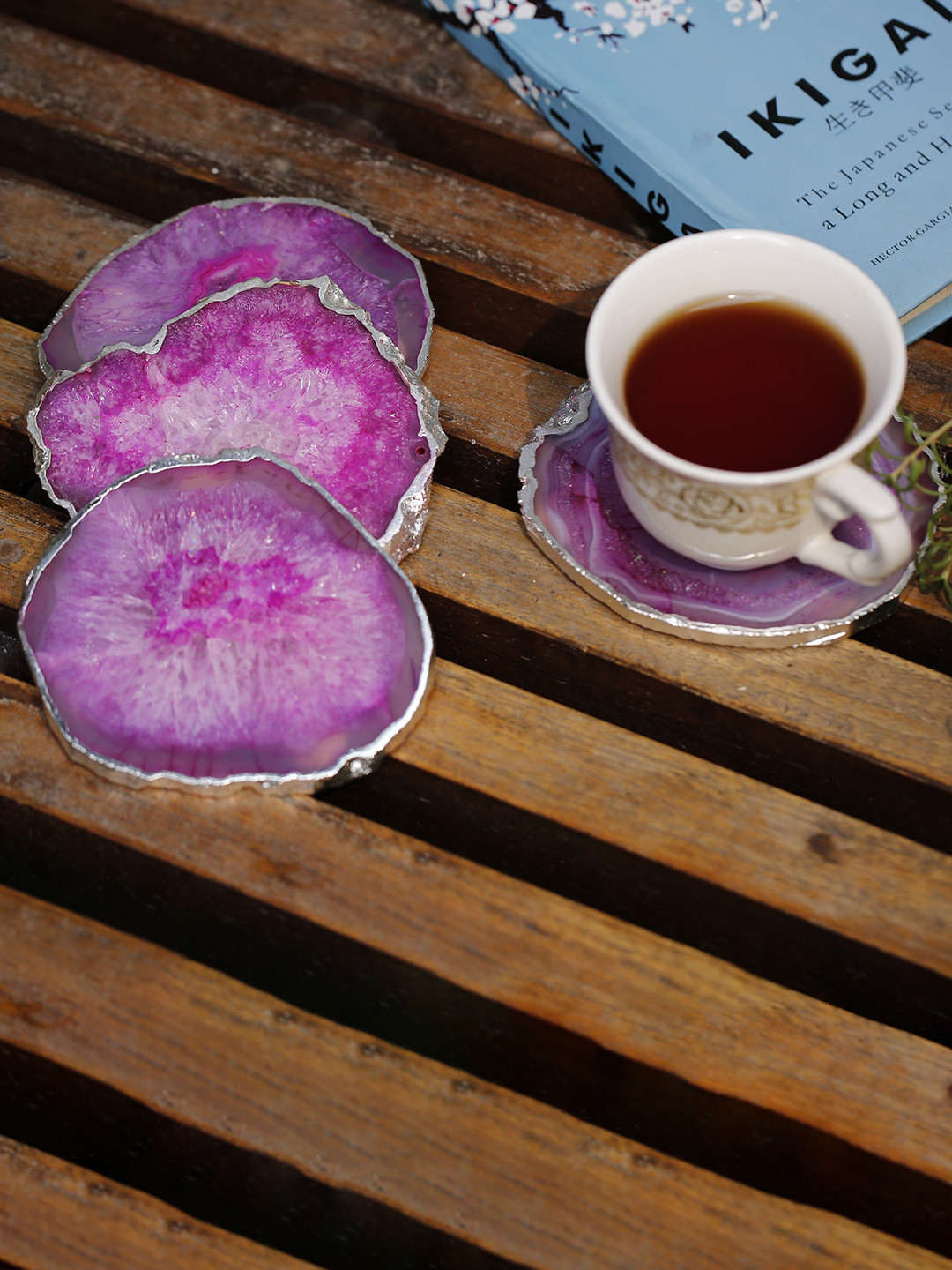 

HOMEARTE Pink 4 Pieces Design Agate Coasters