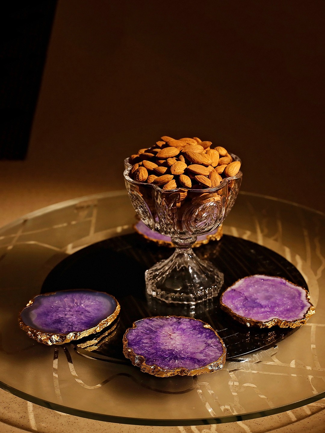 

HOMEARTE Purple 4 Pieces Agate Abstract Design Agate Coasters