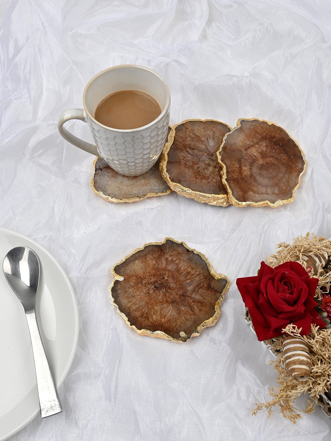 

HOMEARTE Brown 4 Pieces Abstract Design Agate Coasters