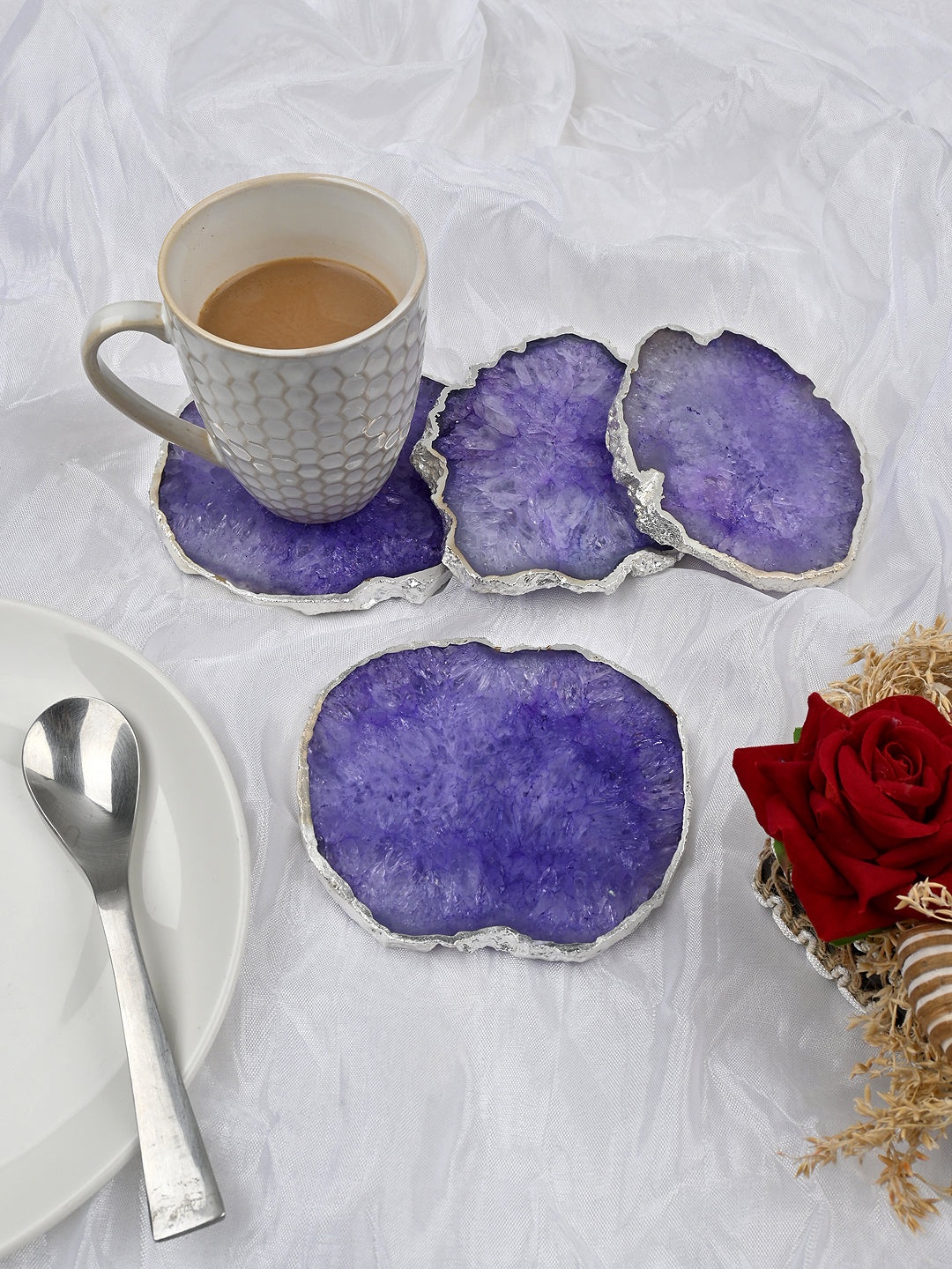 

HOMEARTE Purple 4 Pieces Colored Abstract Design Agate Coasters