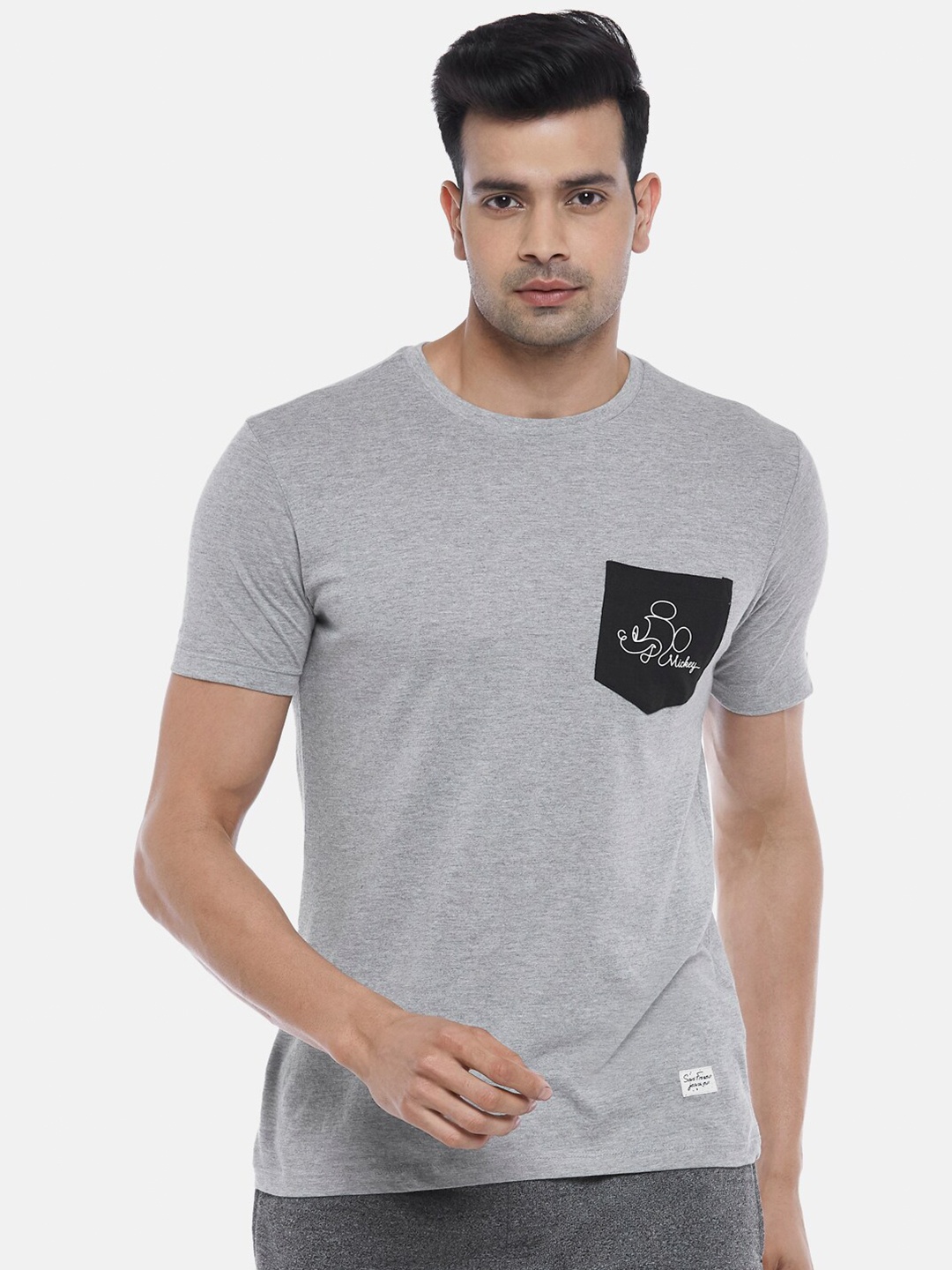 

SF JEANS by Pantaloons Round Neck Slim Fit T-shirt, Grey melange