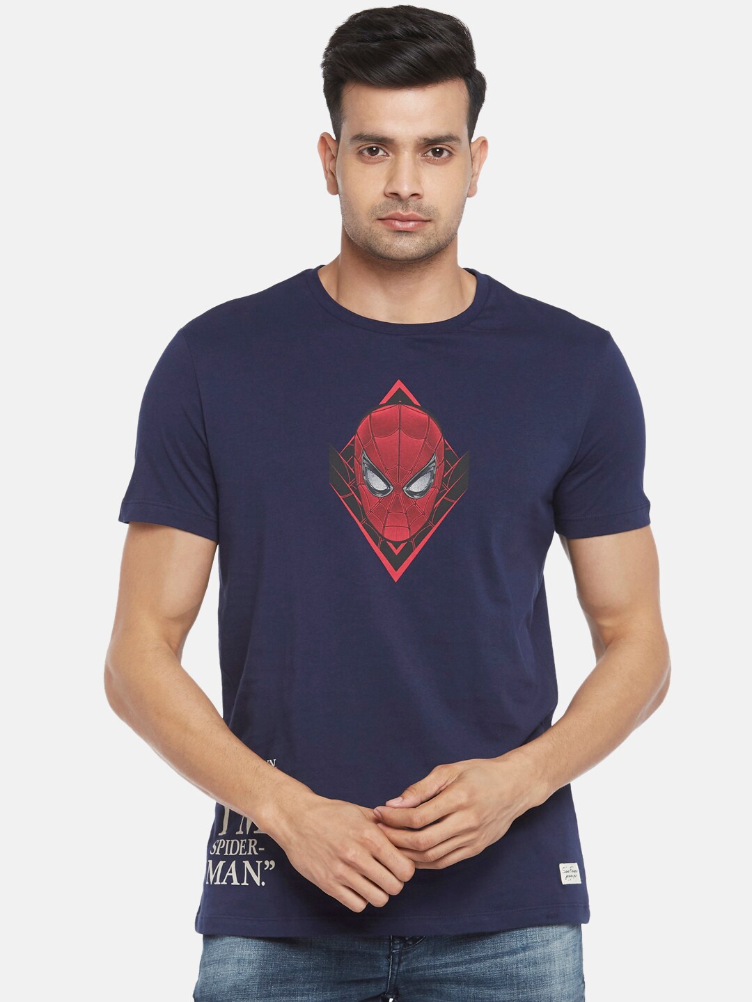 

SF JEANS by Pantaloons Spider Man Printed Slim Fit Casual Cotton T-shirt, Navy blue