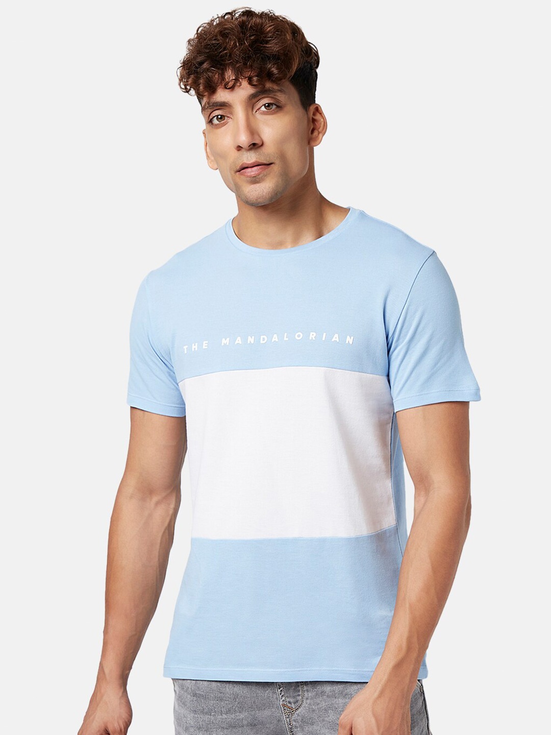 

SF JEANS by Pantaloons Colourblocked Slim Fit Cotton T-Shirt, Blue