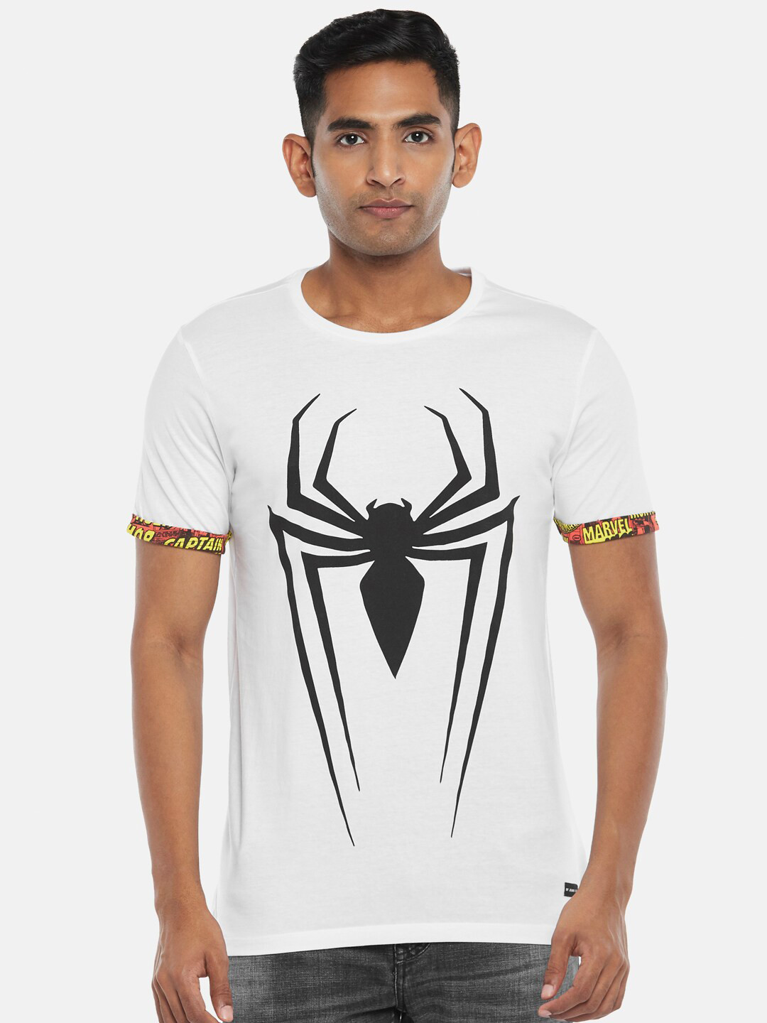 

SF JEANS by Pantaloons Spider-Man Graphic Printed Slim Fit Cotton T-shirt, White