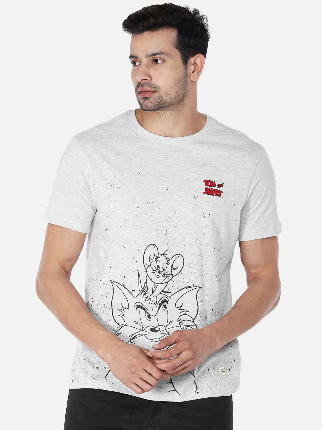 

SF JEANS by Pantaloons Mickey Mouse Graphic Printed Cotton Slim Fit T-shirt, Grey melange