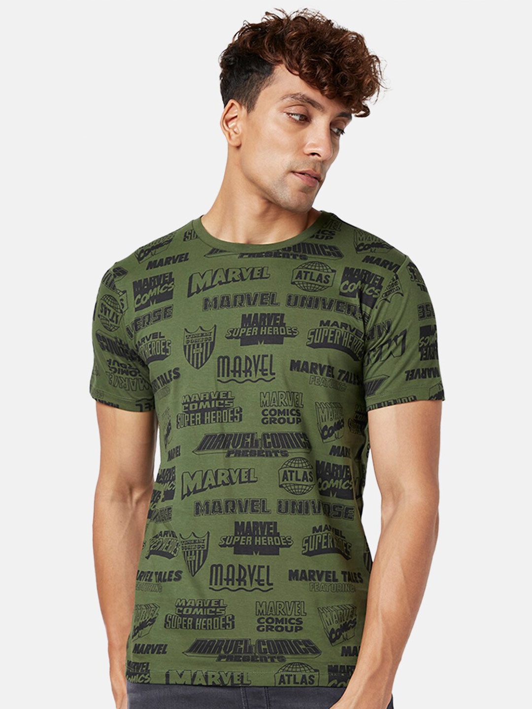 

SF JEANS by Pantaloons Typography Printed Cotton Slim Fit T-shirt, Green