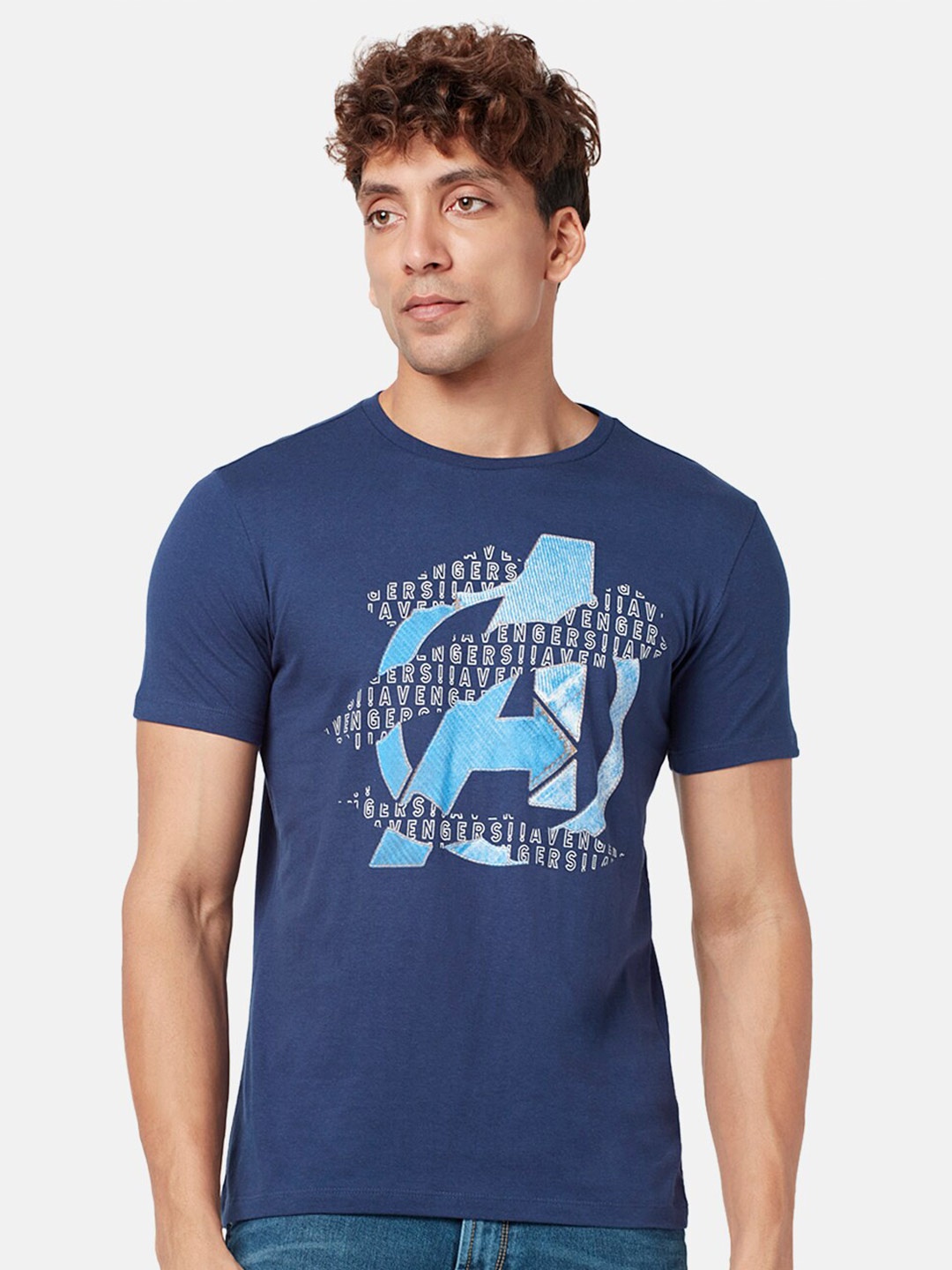 

SF JEANS by Pantaloons Avengers Printed Slim Fit Cotton T-shirt, Navy blue