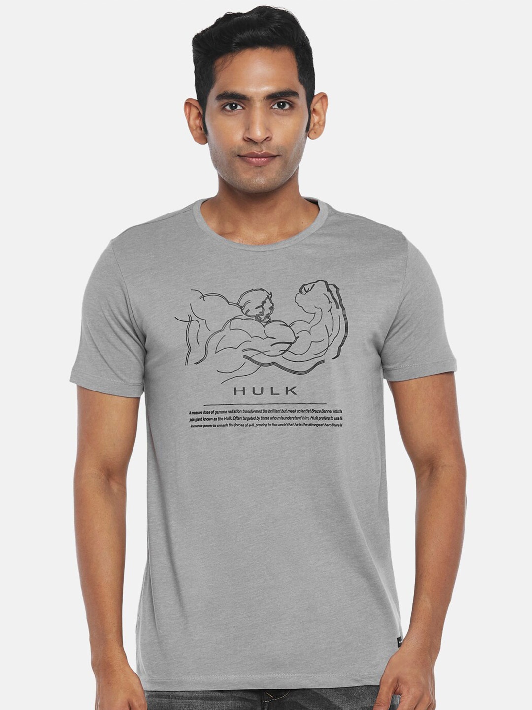 

SF JEANS by Pantaloons Hulk Printed Cotton Slim Fit T-shirt, Grey