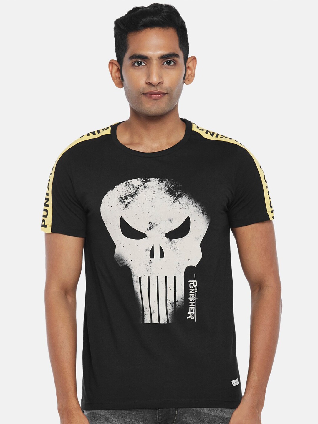 

SF JEANS by Pantaloons Punisher Printed Cotton Slim Fit T-shirt, Black